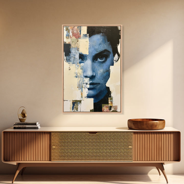 Woman in Blue with Dramatic Expressive Eyes Canvas Print, Expressionist Art, Modern Decor, Living Room Decor, Expression, EXP-2x3-24