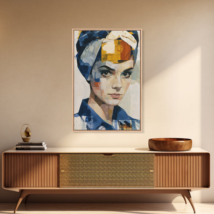 Woman in Blue with Dramatic Expressive Eyes Framed Canvas Print, Expressionist Art, Home Decor, Living Room Decor, Expression, EXP-2x3-48