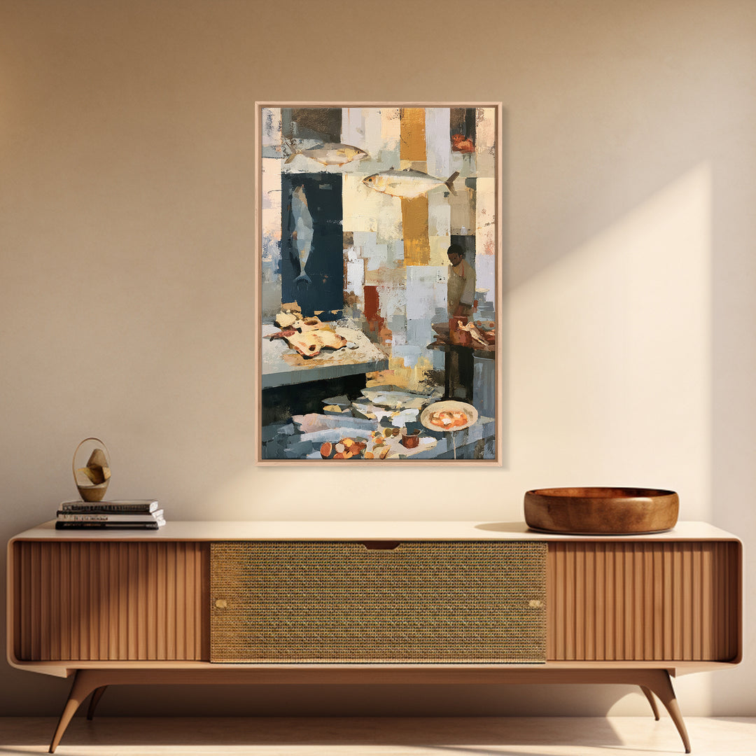 Fish Market Scene Canvas Print, Expressionist Art, Painting, Living Room Decor, Abstract Art, Expression, Abstract Wall Art, EXP-2x3-54