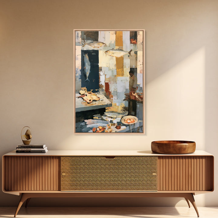 Fish Market Scene Canvas Print, Expressionist Art, Painting, Living Room Decor, Abstract Art, Expression, Abstract Wall Art, EXP-2x3-54
