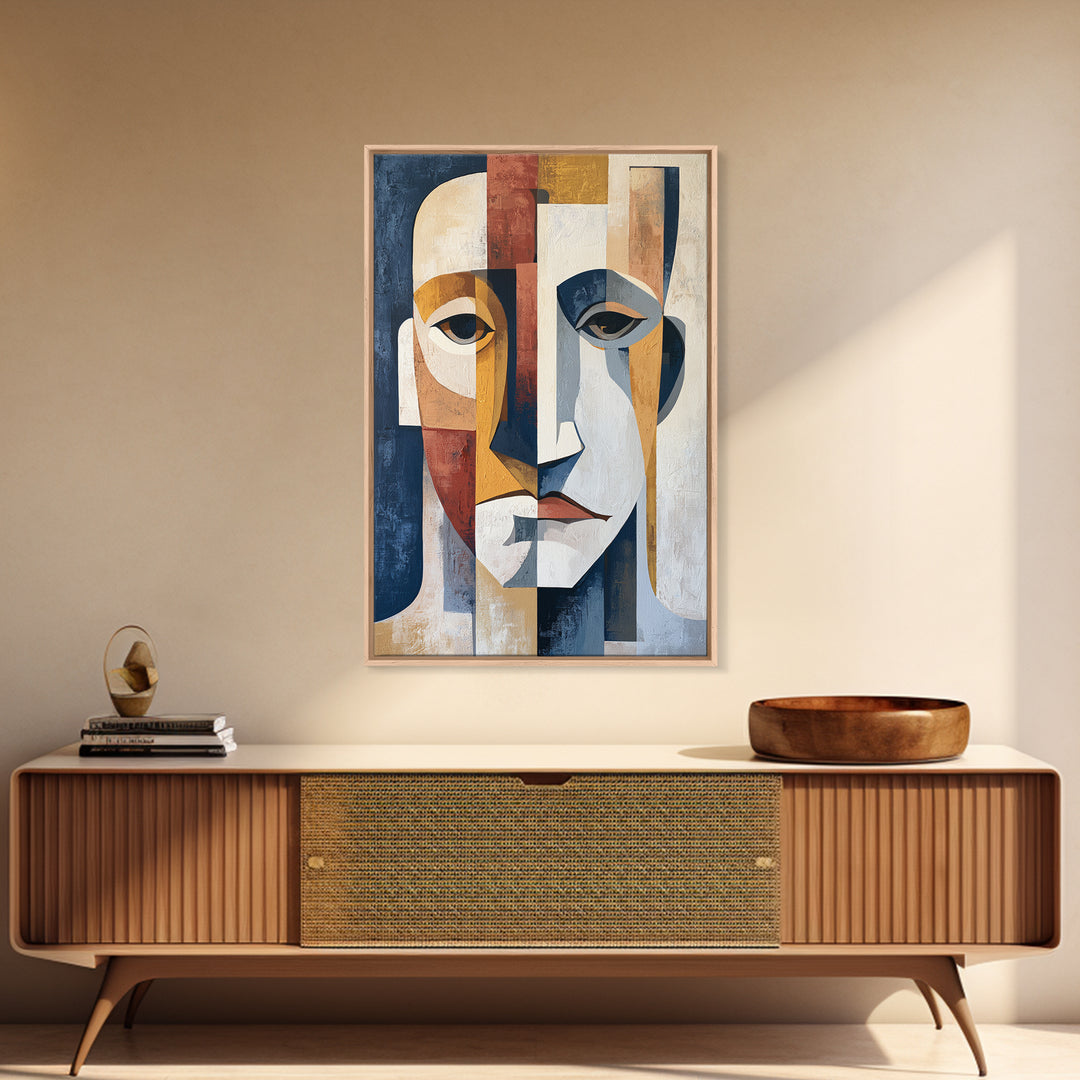 Abstract Face Split by Contrasting Emotions Canvas Print, Expressionist Art, Abstract Wall Art, Living Room Decor, Expression, EXP-2x3-67