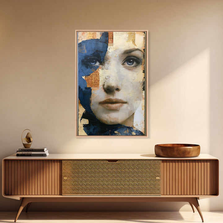 Woman in Blue with Dramatic Expressive Eyes Canvas Print, Expressionist Art, Digital Art, Living Room Decor, Expression, EXP-2x3-72