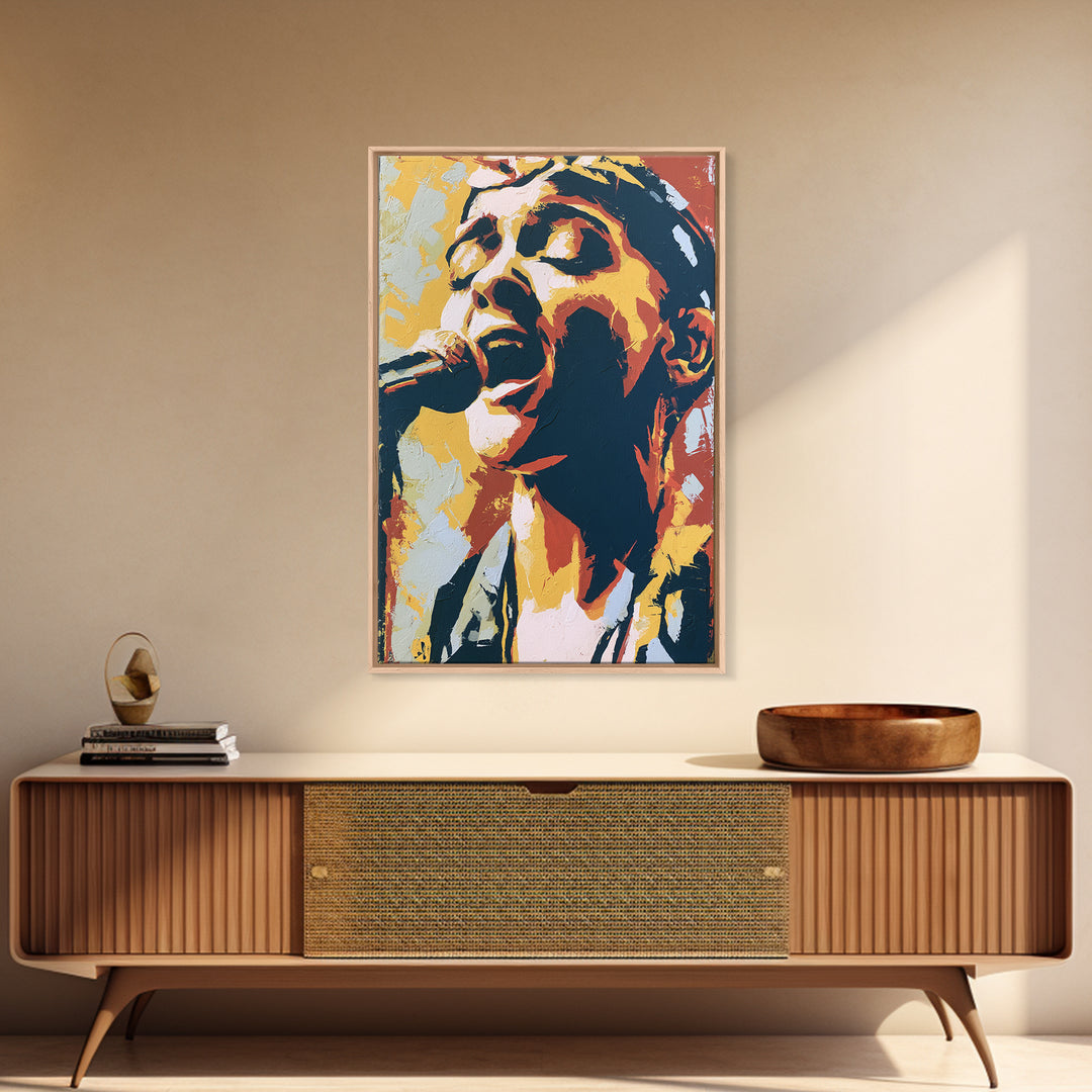 Portrait of a Singer Framed Canvas Print, Expressionist Art, Blue Wall Art, Living Room Decor, Expression, Luxury Decor, EXP-2x3-76