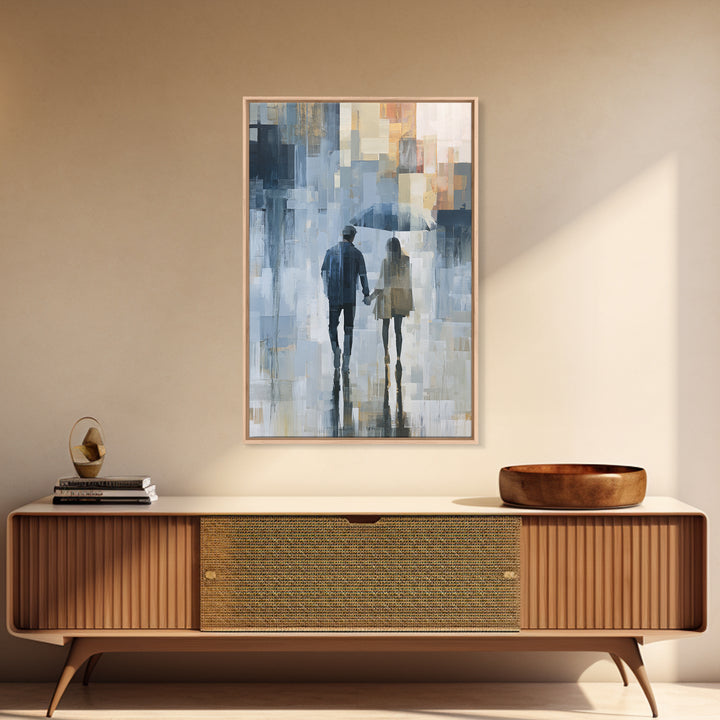 Couple Walking Through Rain Canvas Print, Expressionist Art, Canvas Art, Living Room Decor, Expression, Moody Wall Art, EXP-2x3-79