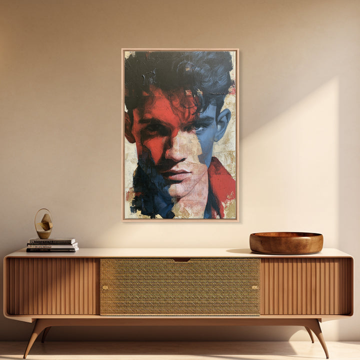 Emotional Portrait with Bold Red and Blue Canvas Print, Expressionist Art, Large Wall Art, Living Room Decor, Expression, EXP-2x3-82