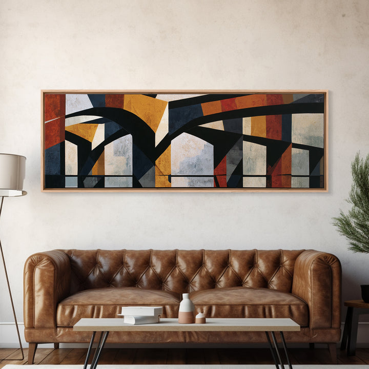 Urban Bridge with Heavy Black Contours Framed Canvas Print, Expressionist Art, Art Print, Living Room Decor, Expression, EXP-3x1-10