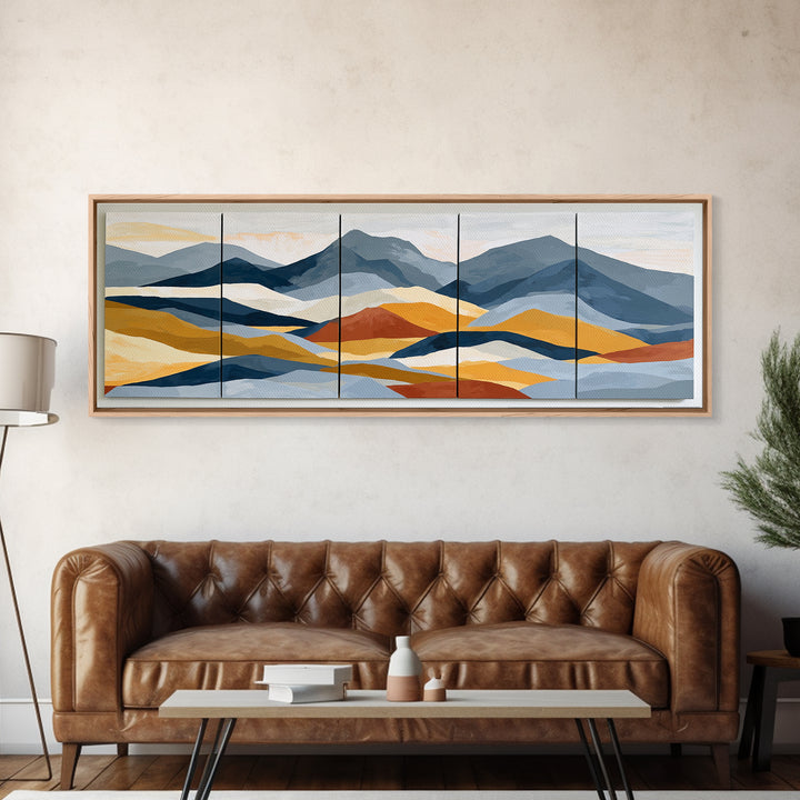 Mountain Landscape in Vibrating Color Bands Canvas Print, Expressionist Art, Boho Wall Art, Living Room Decor, Oil Painting, EXP-3x1-13