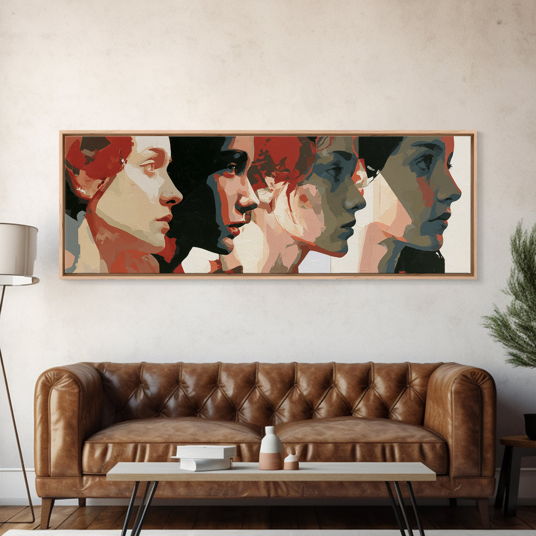 Emotional Portrait with Bold Red and Blue Framed Canvas Print, Expressionist Art, Canvas Art, Living Room Decor, Expression, EXP-3x1-18
