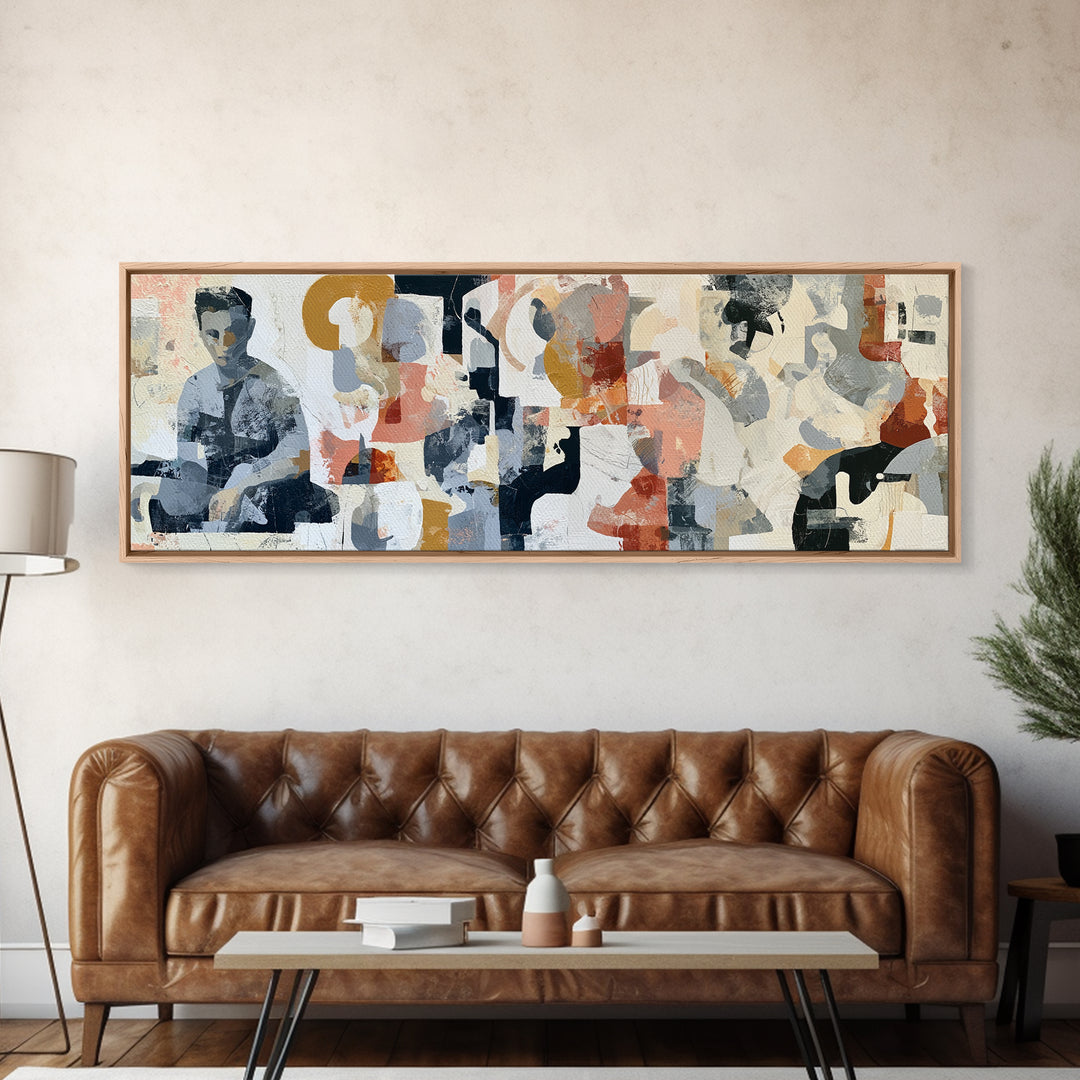 Seated Figure with Raw Gestural Outlines Framed Canvas Print, Expressionist Art, Room Decor, Living Room Decor, Oil Painting, EXP-3x1-23