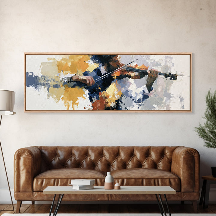 Violinist Painted in Electric Brush Marks Canvas Print, Expressionist Art, Modern Wall Art, Living Room Decor, Oil Painting, EXP-3x1-29