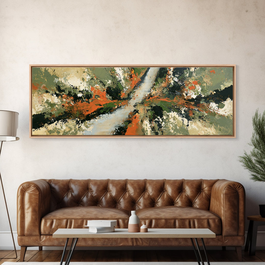 Garden Path with Thick Green and Orange Canvas Print, Expressionist Art, Blue Wall Art, Living Room Decor, Fine Art, Expression, EXP-3x1-6