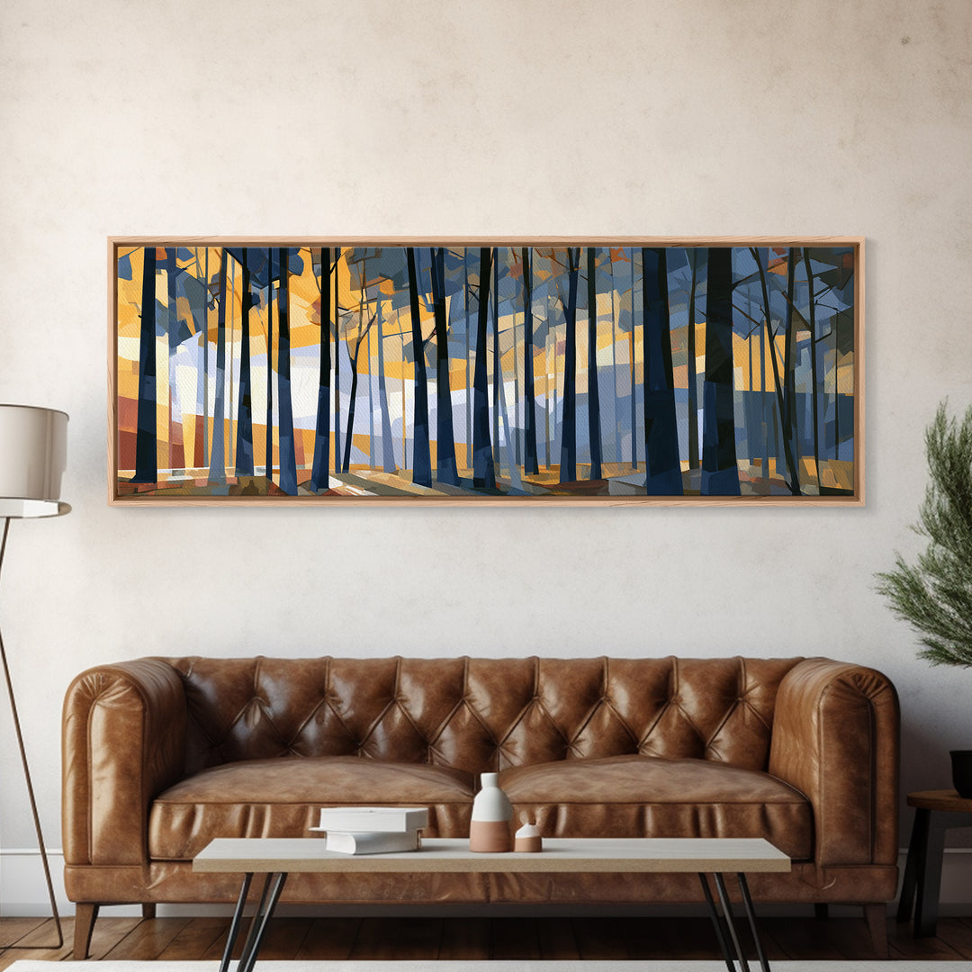 Dark Forest with Angular Trees and Yellow Canvas Print, Expressionist Art, Wall Art, Living Room Decor, Fine Art, Expression, EXP-3x1-70