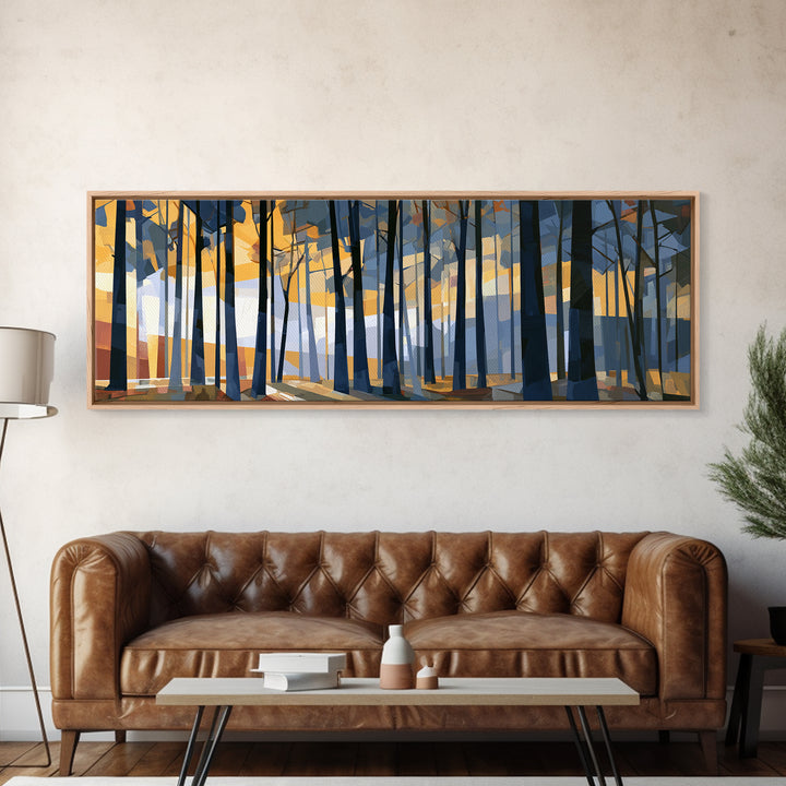 Dark Forest with Angular Trees and Yellow Canvas Print, Expressionist Art, Wall Art, Living Room Decor, Fine Art, Expression, EXP-3x1-70