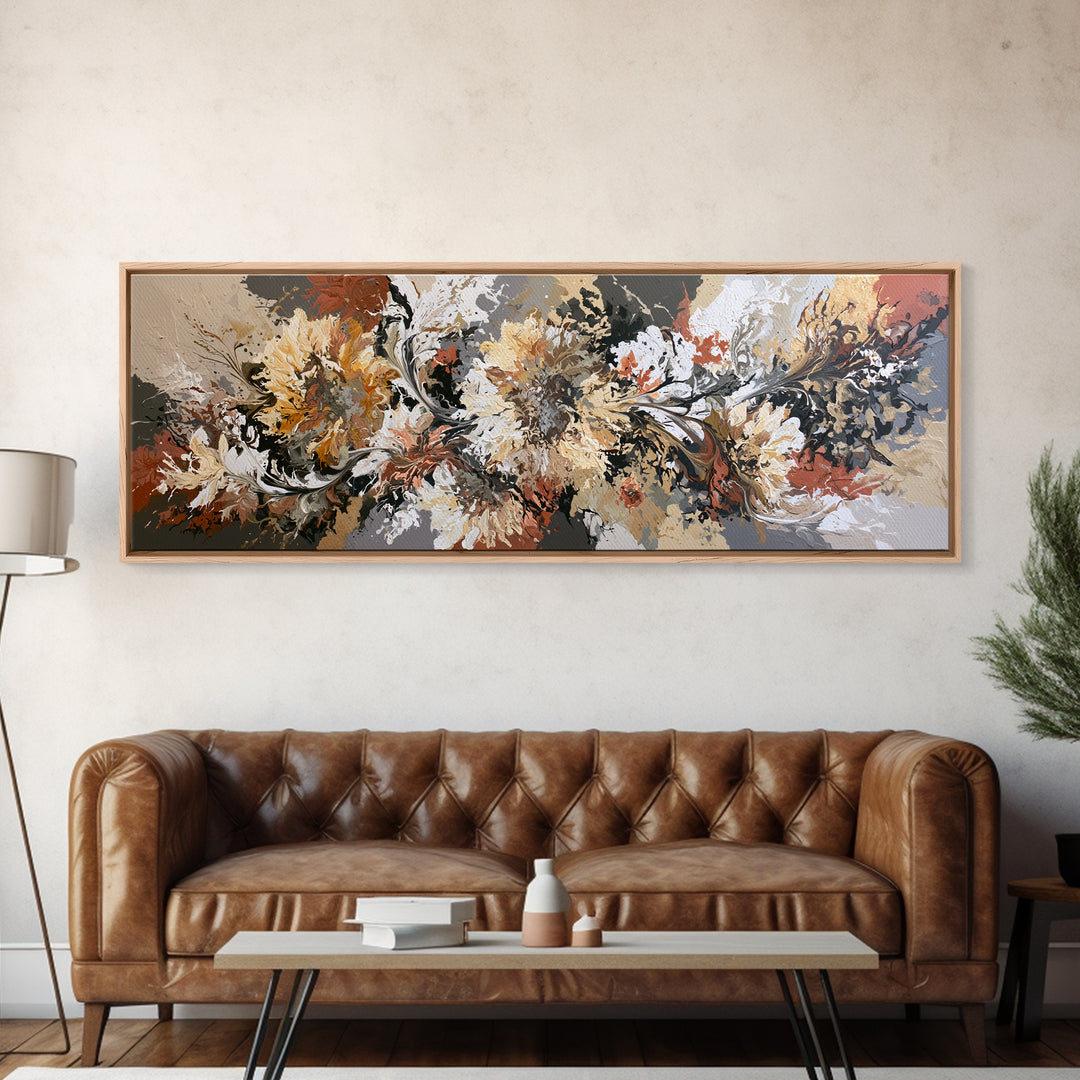 Sunflowers Twisting in Intense Painted Energy Framed Canvas Print, Expressionist Art, Art, Living Room Decor, Expression, EXP-3x1-72