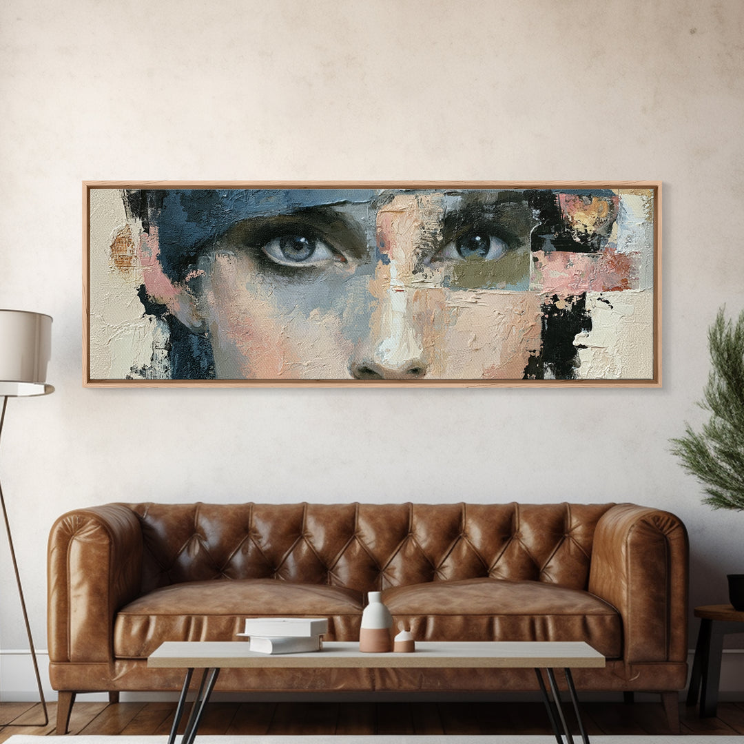 Woman in Blue with Dramatic Expressive Eyes Canvas Print, Expressionist Art, Painting, Living Room Decor, Fine Art, Expression, EXP-3x1-80