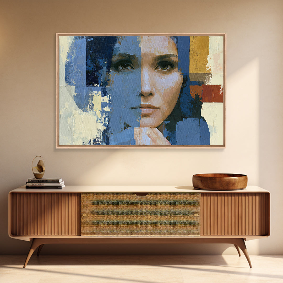 Woman in Blue with Dramatic Expressive Eyes Canvas Print, Expressionist Art, Modern Art, Living Room Decor, Expression, EXP-3x2-20