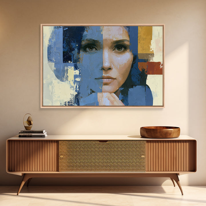 Woman in Blue with Dramatic Expressive Eyes Canvas Print, Expressionist Art, Modern Art, Living Room Decor, Expression, EXP-3x2-20