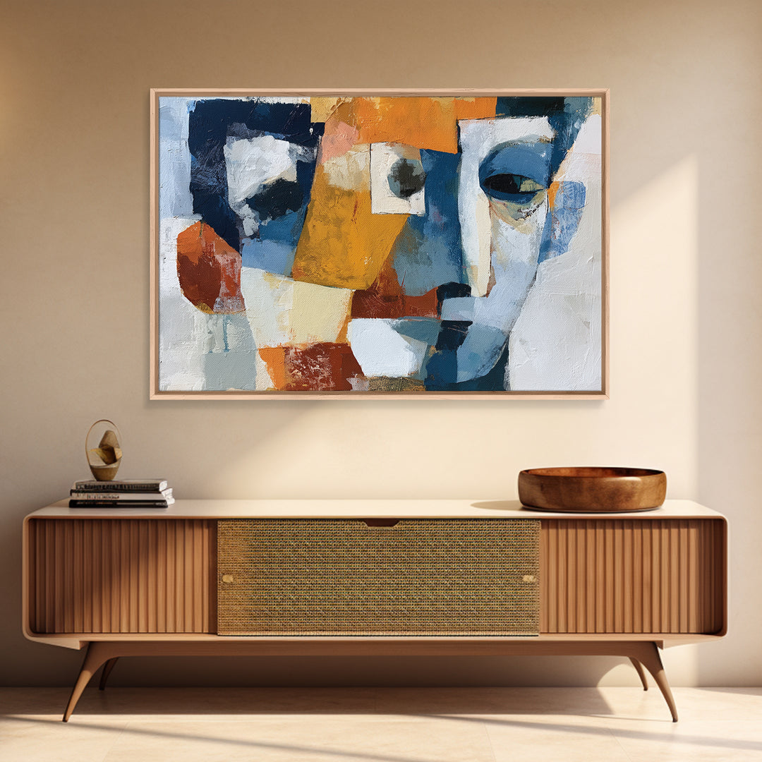 Abstract Face Split by Contrasting Emotions Canvas Print, Expressionist Art, Contemporary Art, Living Room Decor, Expression, EXP-3x2-39