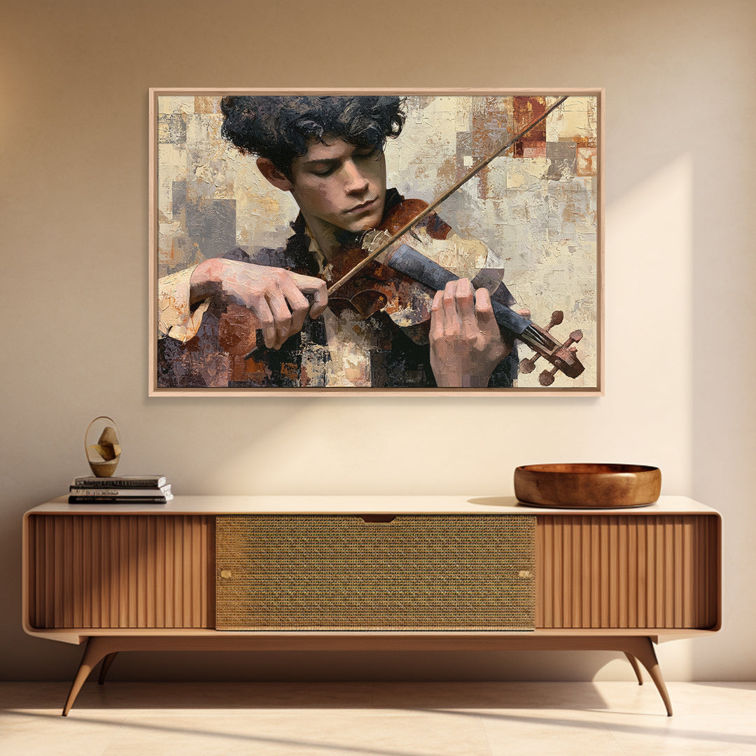Violinist Painted in Electric Brush Marks Canvas Print, Expressionist Art, Colorful Wall Art, Living Room Decor, Expression, EXP-3x2-41