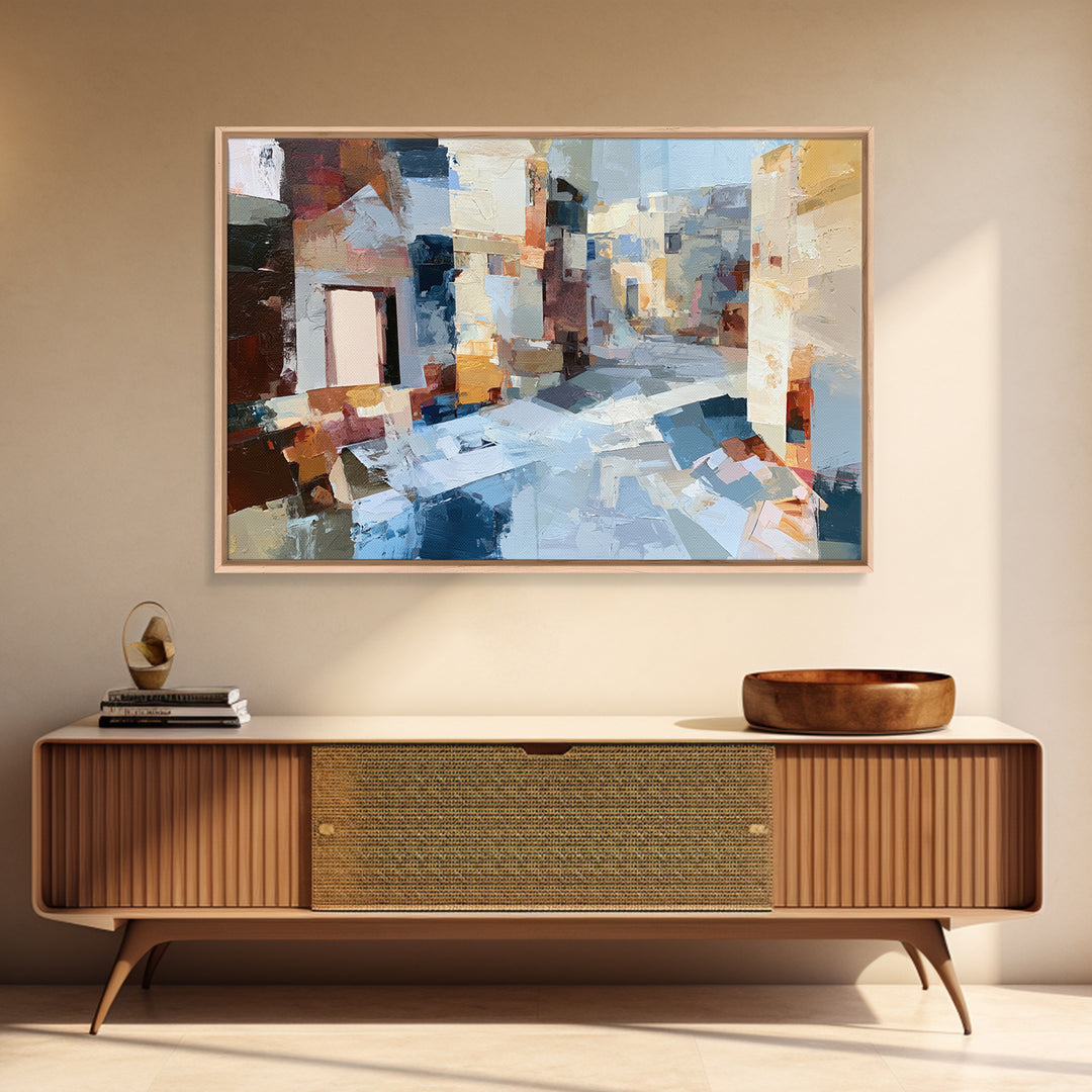 Distorted City Street Framed Canvas Print, Expressionist Art, Minimalist Wall Art, Living Room Decor, Fine Art, Expression, EXP-3x2-5