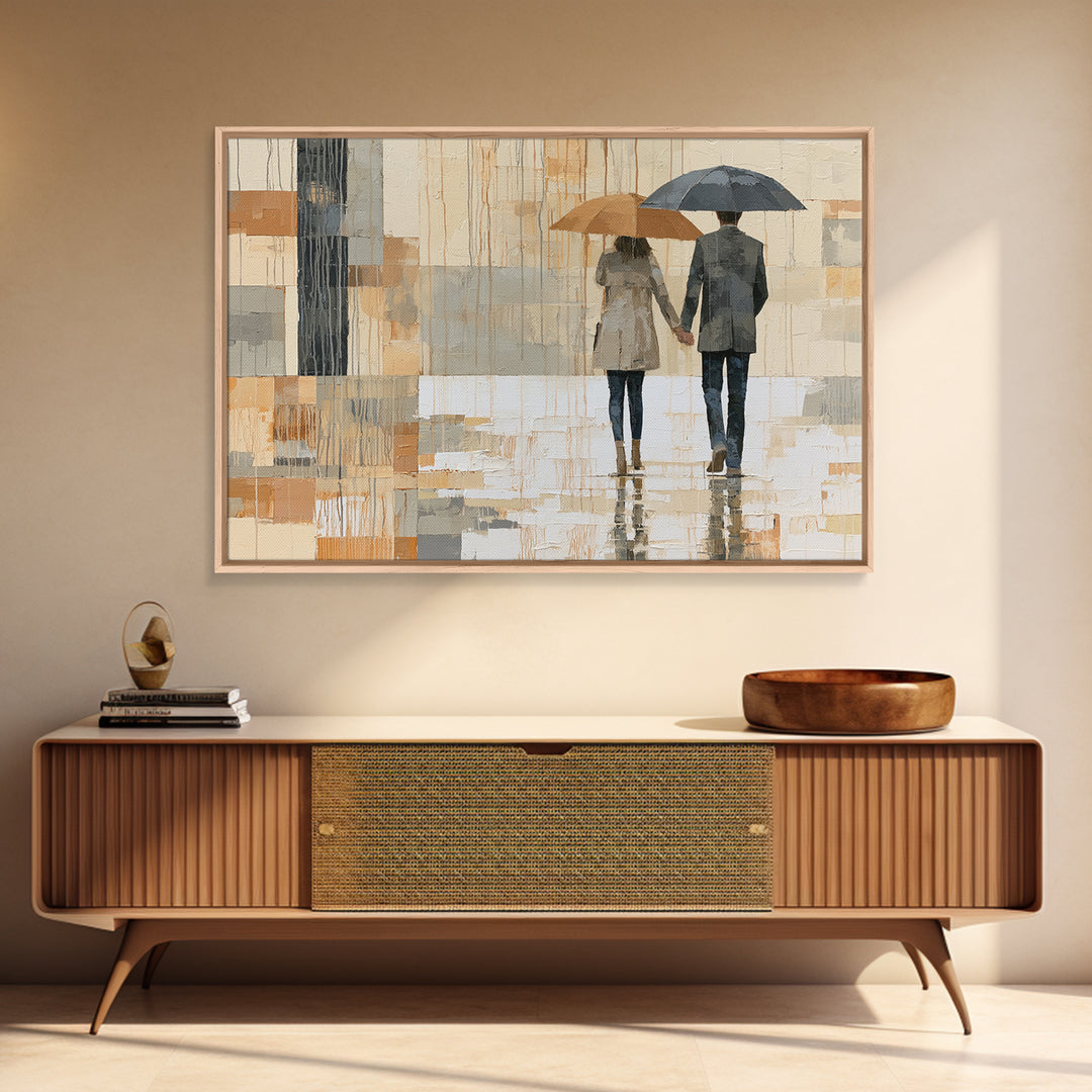 Couple Walking Through Rain Canvas Print, Expressionist Art, Digital Prints, Living Room Decor, Fine Art, Expression, EXP-3x2-75