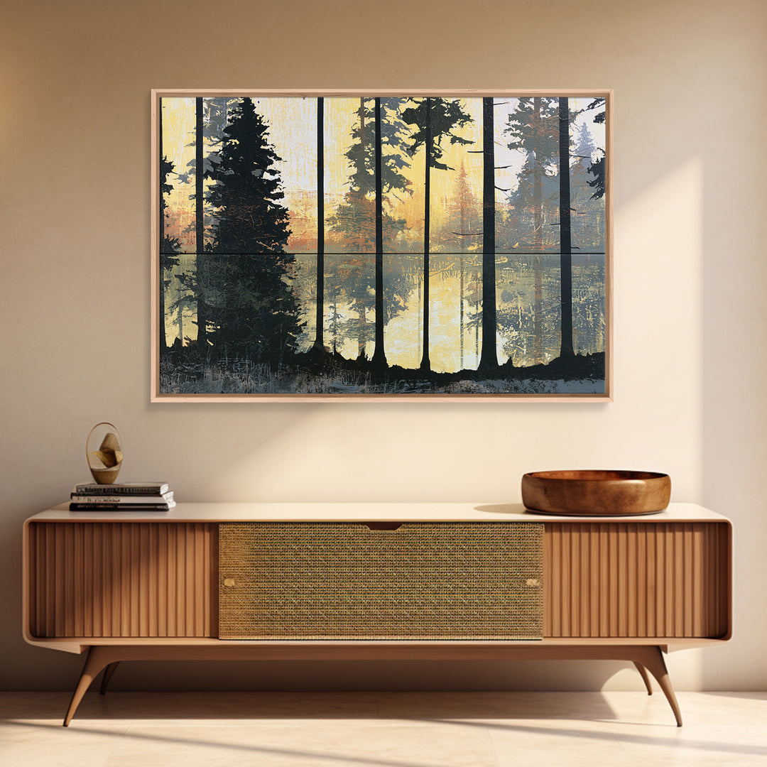 Dark Forest with Angular Trees and Yellow Canvas Print, Expressionist Art, Gallery Wall Art, Living Room Decor, Expression, EXP-3x2-82