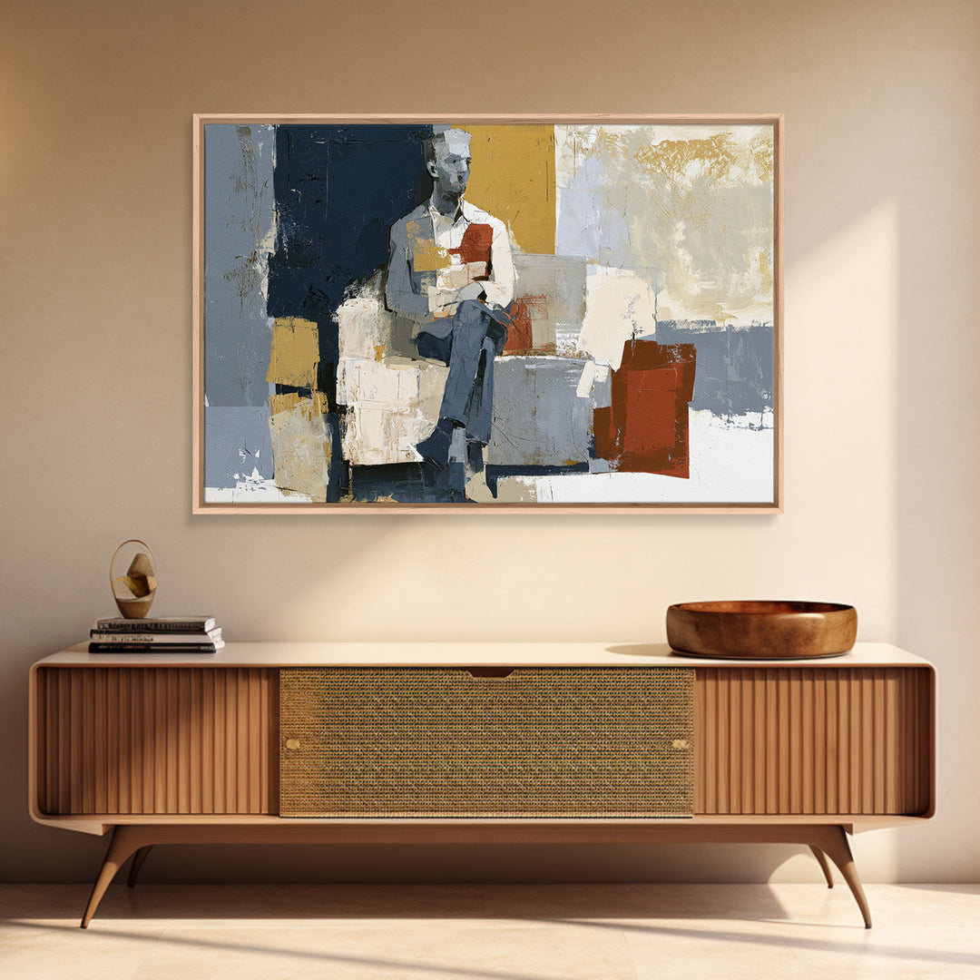 Seated Figure with Raw Gestural Outlines Canvas Print, Expressionist Art, Abstract Art, Living Room Decor, Fine Art, Expression, EXP-3x2-83