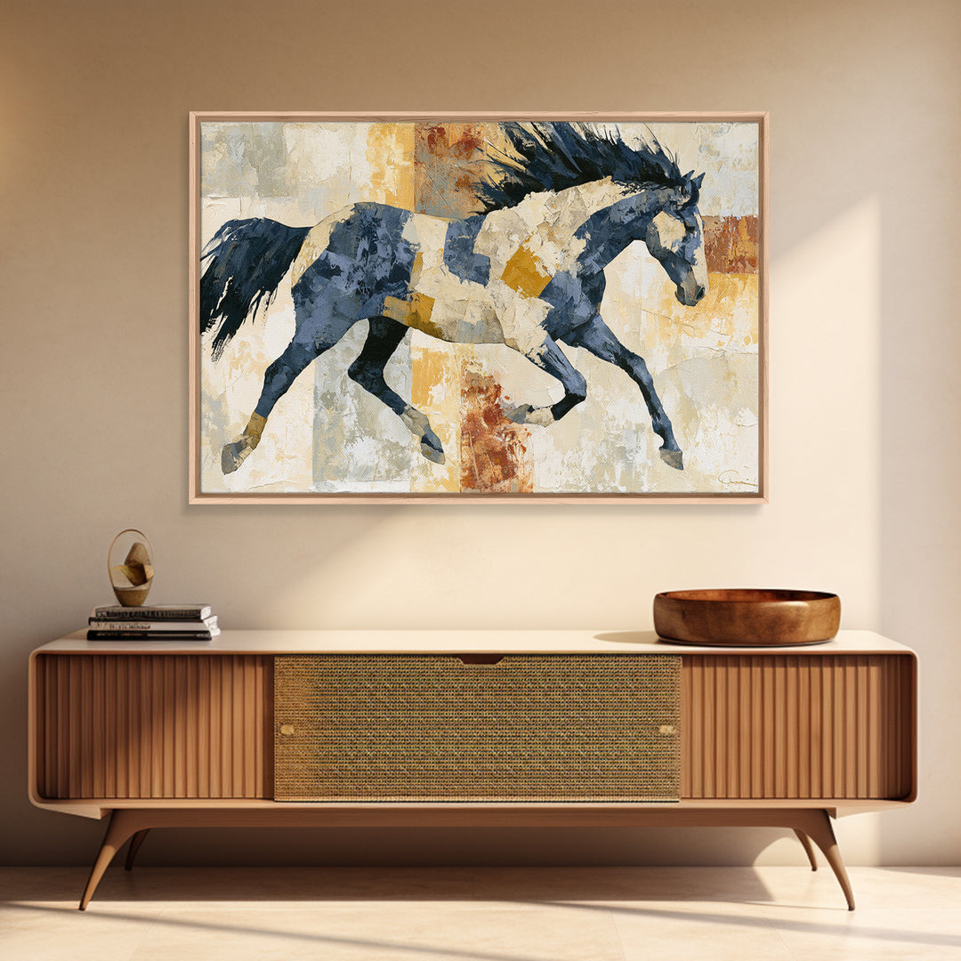 Expressionist Horse in Motion with Wild Mane Framed Canvas Print, Expressionist Art, Modern Art, Living Room Decor, Expression, EXP-3x2-86