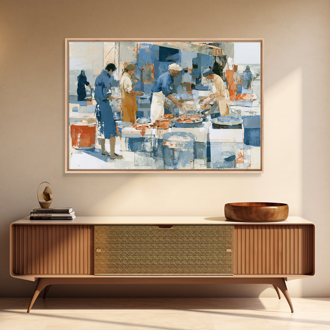 Fish Market Scene Canvas Print, Expressionist Art, Minimalist Wall Art, Living Room Decor, Fine Art, Expression, EXP-3x2-98
