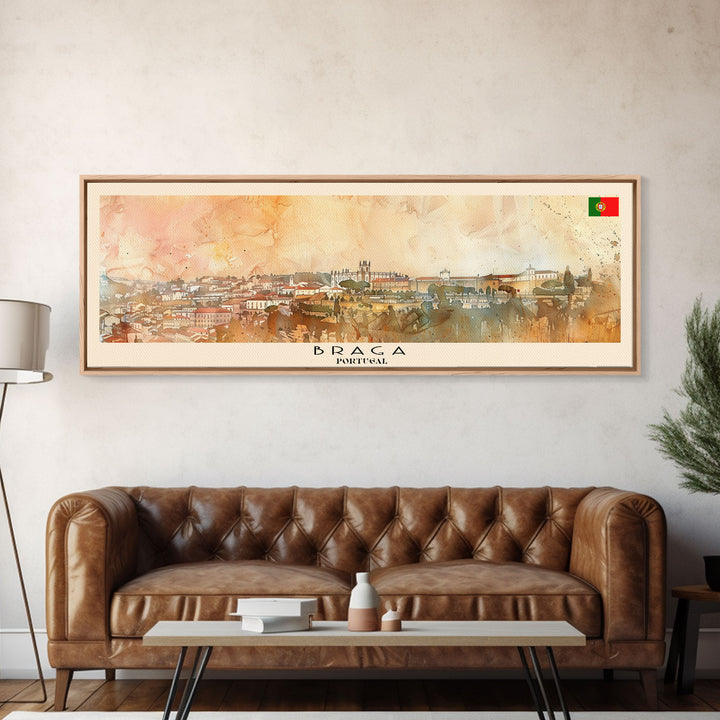 Braga Portugal Travel Art, City Art, Framed Canvas Print or Metal Wall Art, Europe Travel Poster, Panoramic Wall Art, Extra Wide Wall Art
