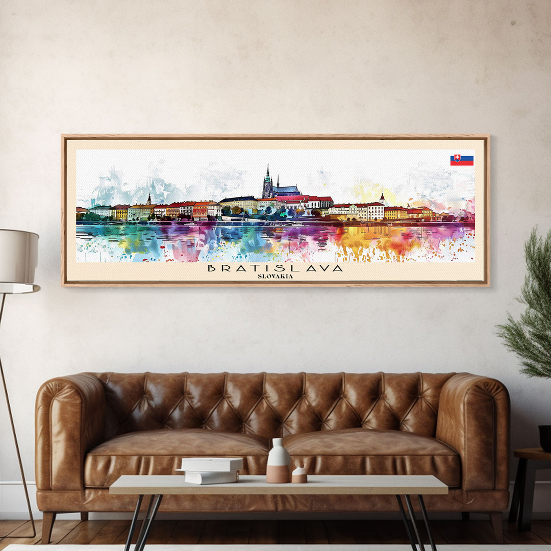 Bratislava Slovakia Wall Art, Panoramic Travel Poster, Panoramic Framed Canvas Print, City Wall Art, Wall Hanging Home Decor, Travel Art