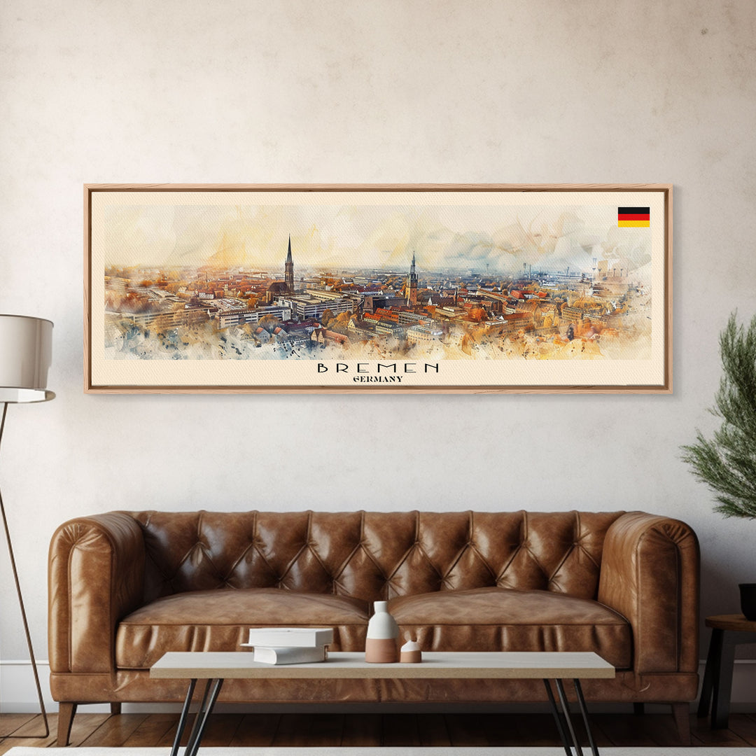 Bremen Germany Wall Art, Panoramic Travel Poster, Panoramic Framed Canvas Print, City Wall Art, Wall Hanging Home Decor, Travel Art