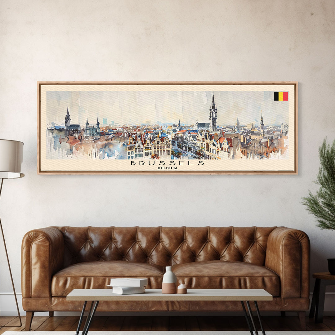 Bruges Belgium Panoramic Travel Poster, Framed Canvas Print or Metal Wall Art, Travel Art, Home Decor, Panoramic Painting, Midcentury Art