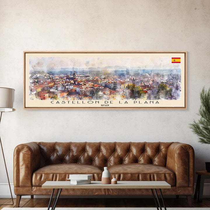 Castellon de la Plana Spain Wall Art, Panoramic Travel Poster, Panoramic Framed Canvas Print, City Wall Art, Wall Hanging Home Decor, Travel Art