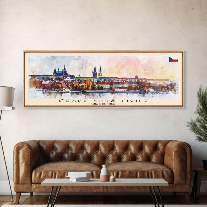 Ceske Budejovice Czech Wall Art, Panoramic Travel Poster, Panoramic Framed Canvas Print, City Wall Art, Wall Hanging Home Decor, Travel Art