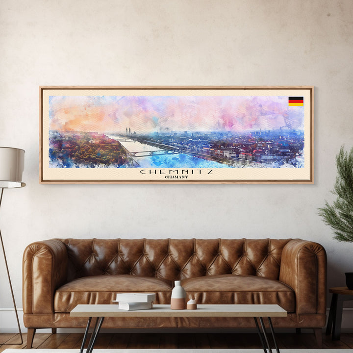 Chemnitz Germany Wall Art, Panoramic Travel Poster, Panoramic Framed Canvas Print, City Wall Art, Wall Hanging Home Decor, Travel Art