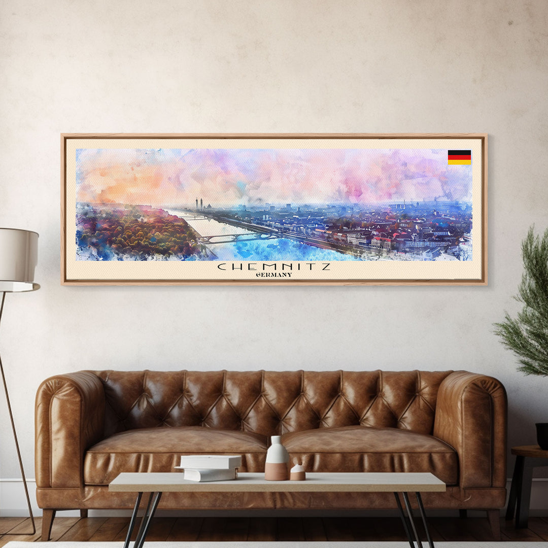 Chemnitz Germany Wall Art, Panoramic Travel Poster, Panoramic Framed Canvas Print, City Wall Art, Wall Hanging Home Decor, Travel Art