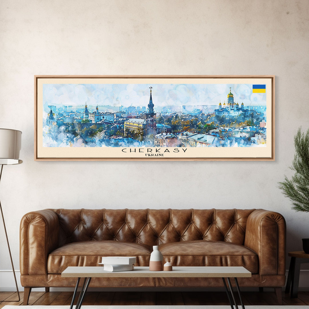 Cherkasy Ukraine Travel Art, City Art, Framed Canvas Print or Metal Wall Art, Europe Travel Poster, Panoramic Wall Art, Extra Wide Wall Art