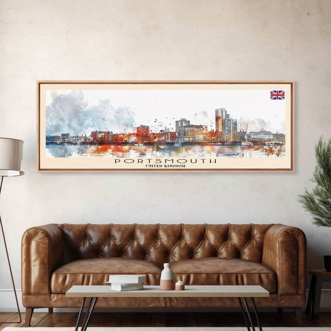 Portsmouth United Kingdom Wall Art, Panoramic Travel Poster, Panoramic Framed Canvas Print, City Wall Art, Wall Hanging Home Decor, Travel Art