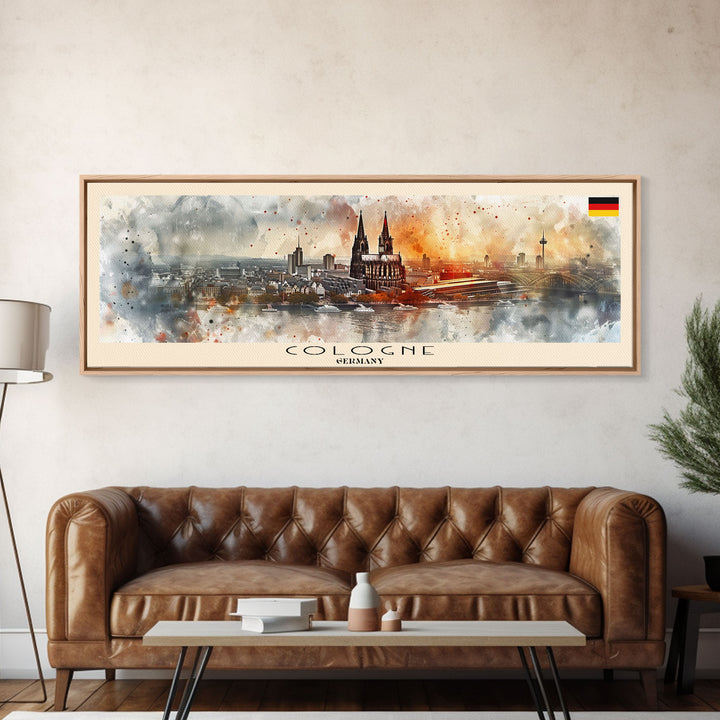 Cologne Germany Panoramic Travel Poster, Framed Canvas Print or Metal Wall Art, Travel Art, Home Decor, Panoramic Painting, Midcentury Art