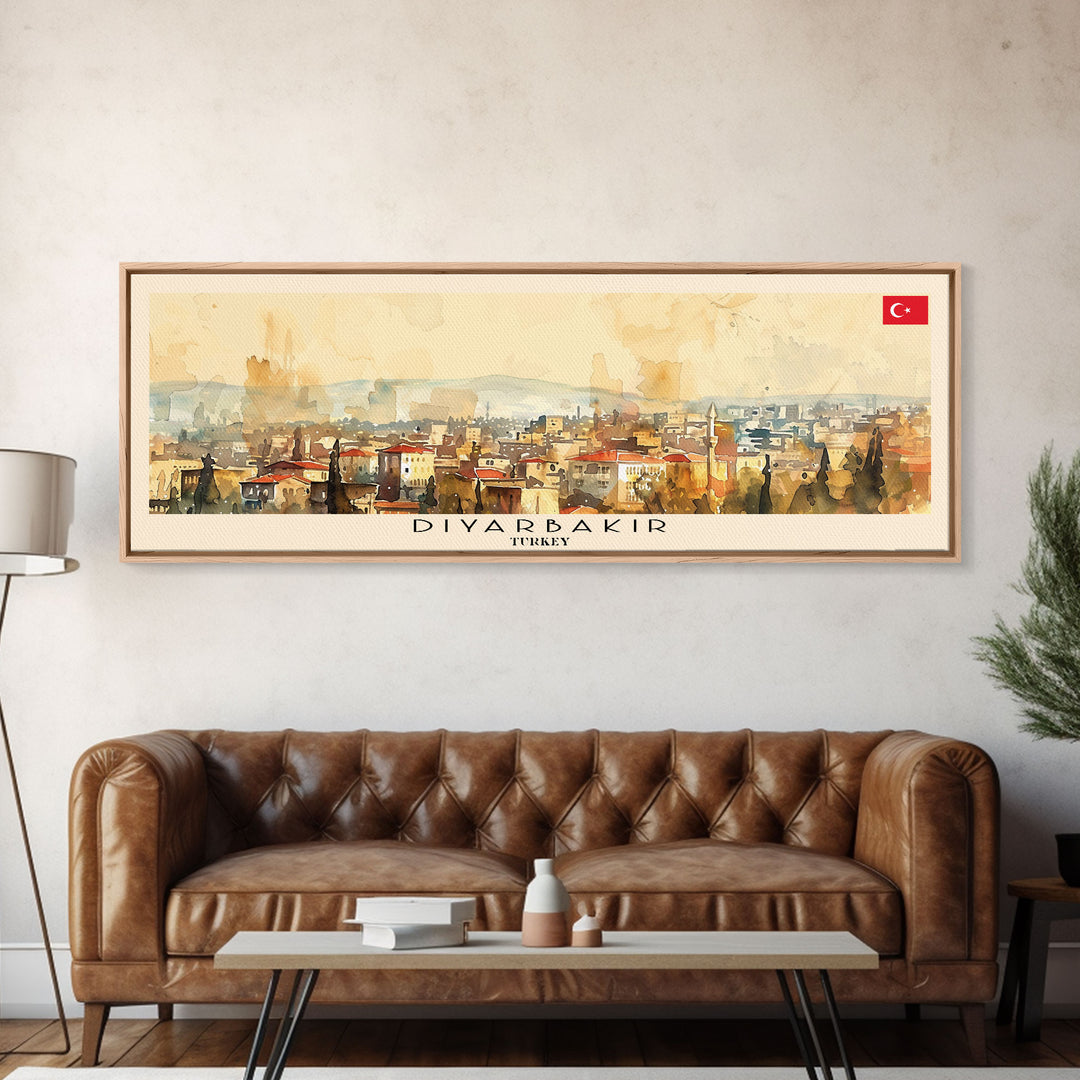 Diyarbakr Turkey Panoramic Travel Poster, Framed Canvas Print or Metal Wall Art, Travel Art, Home Decor, Panoramic Painting, Midcentury Art