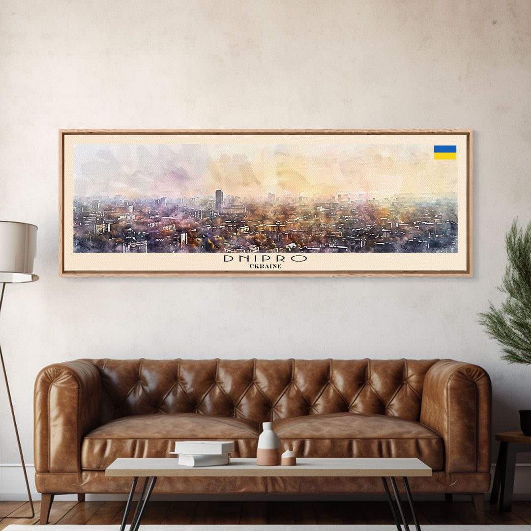 Dnipro Ukraine Wall Art, Panoramic Travel Poster, Panoramic Framed Canvas Print, City Wall Art, Wall Hanging Home Decor, Travel Art