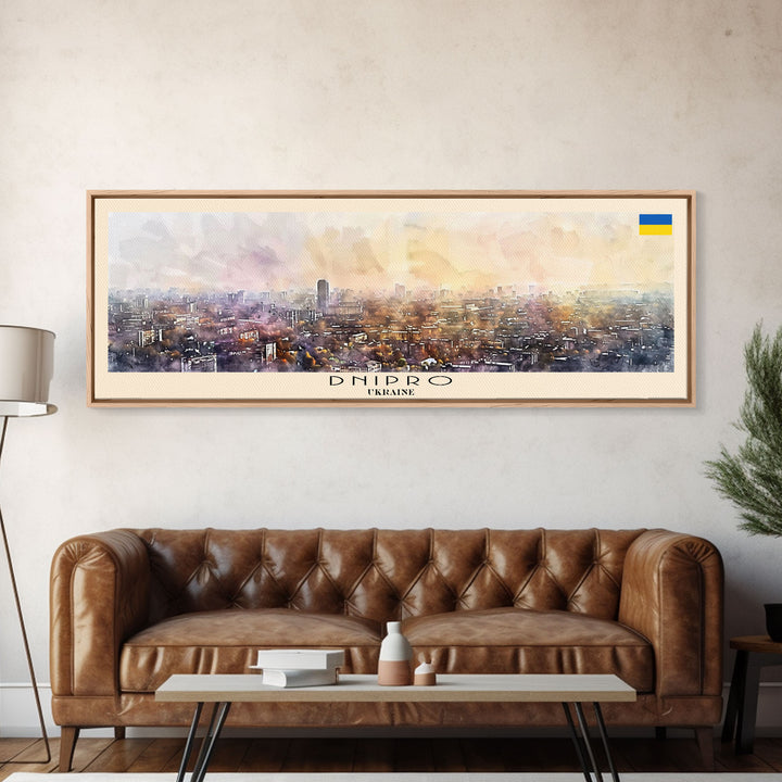 Dnipro Ukraine Wall Art, Panoramic Travel Poster, Panoramic Framed Canvas Print, City Wall Art, Wall Hanging Home Decor, Travel Art