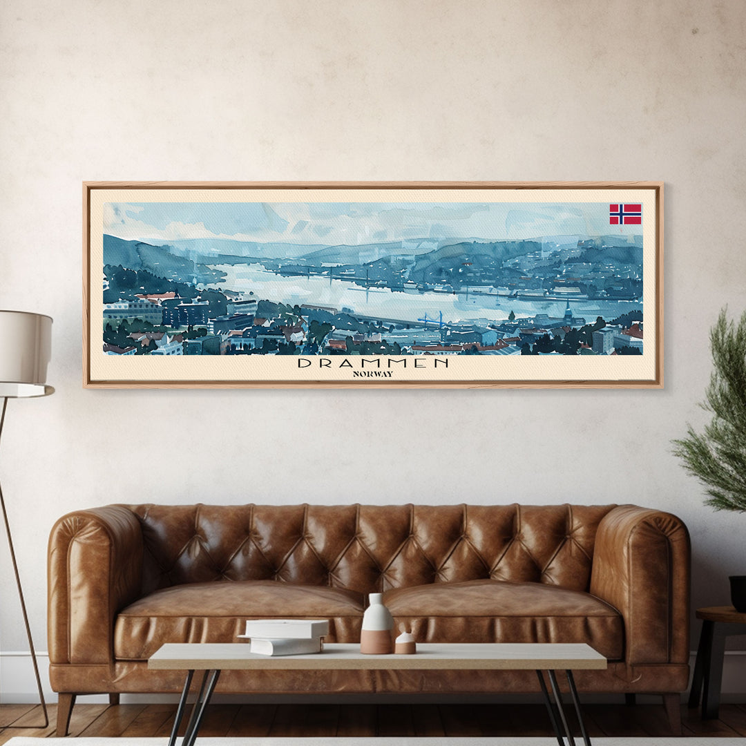 Drammen Norway Travel Print Wall Art, Panoramic City Art, Travel Art, Wall Decor, Vacation Gift, Framed Canvas Print Or Metal Art