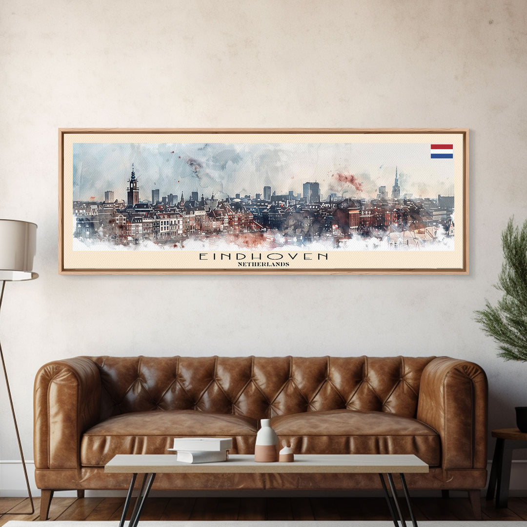 Eindhoven Netherlands Panoramic Travel Poster, Framed Canvas Print or Metal Wall Art, Travel Art, Home Decor, Panoramic Painting, Midcentury Art