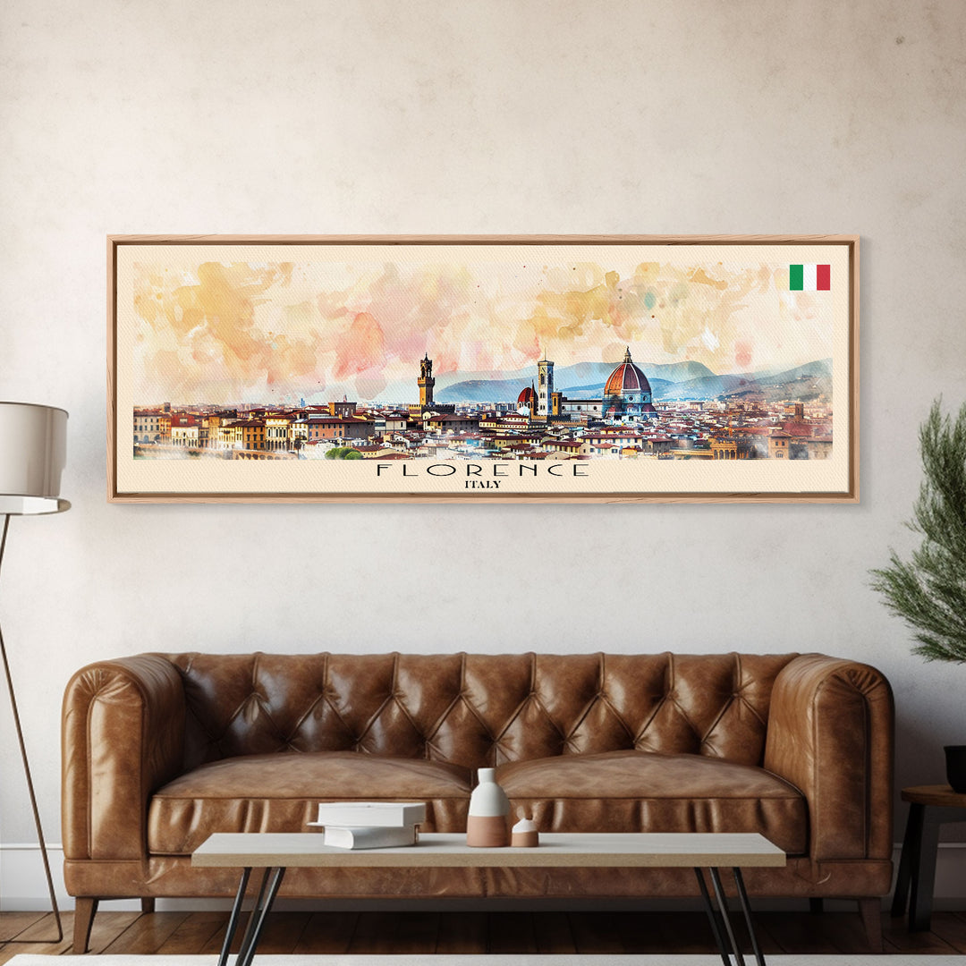 Florence Italy Panoramic Travel Poster, Framed Canvas Print or Metal Wall Art, Travel Art, Home Decor, Panoramic Painting, Midcentury Art