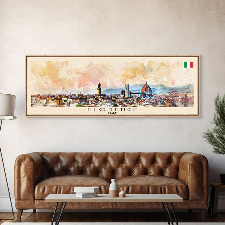 Florence Italy Panoramic Travel Poster, Framed Canvas Print or Metal Wall Art, Travel Art, Home Decor, Panoramic Painting, Midcentury Art