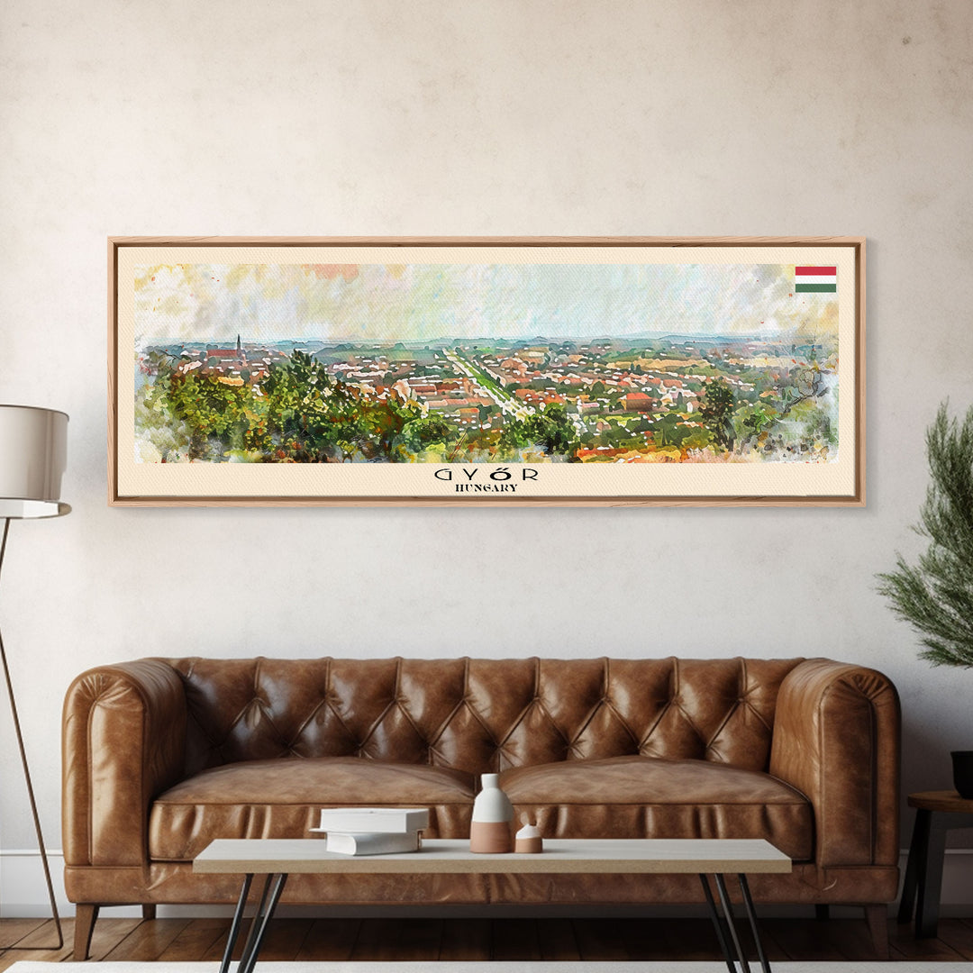 Gyor Hungary Wall Art, Panoramic Travel Poster, Panoramic Framed Canvas Print, City Wall Art, Wall Hanging Home Decor, Travel Art
