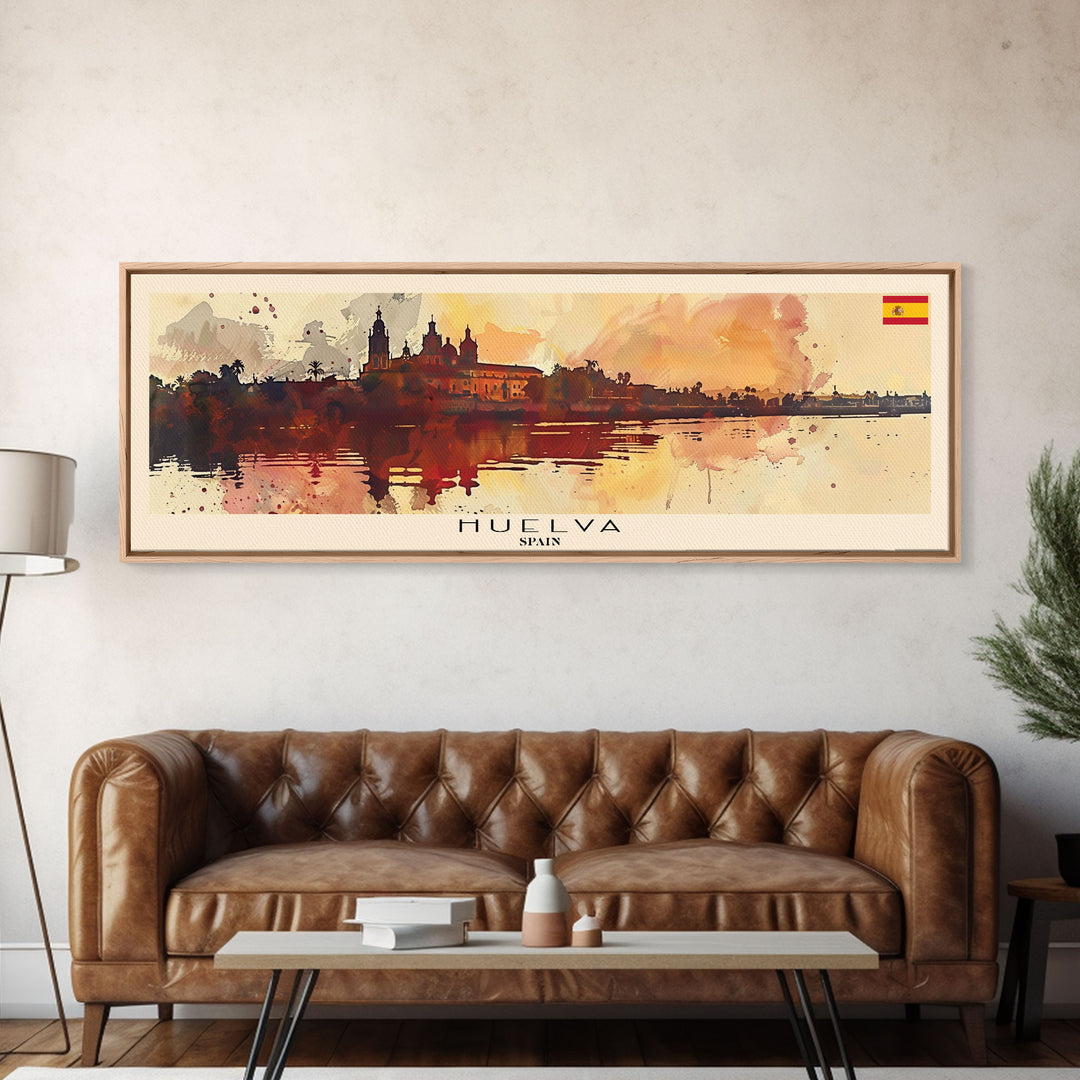 Huelva Spain Panoramic Travel Poster, Framed Canvas Print or Metal Wall Art, Travel Art, Home Decor, Panoramic Painting, Midcentury Art