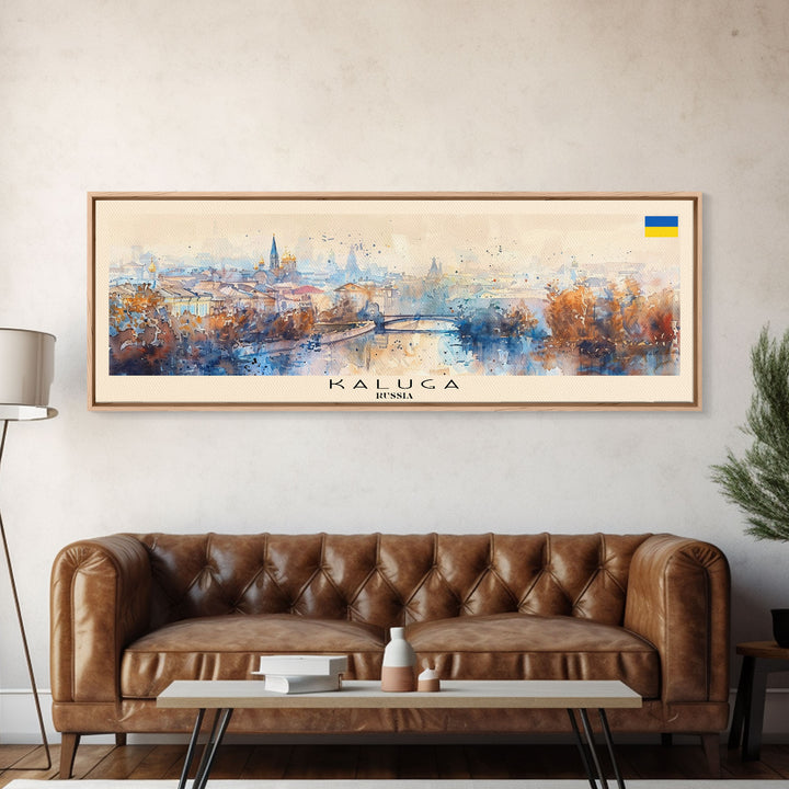 Kaluga Russia Panoramic Travel Poster, Framed Canvas Print or Metal Wall Art, Travel Art, Home Decor, Panoramic Painting, Midcentury Art